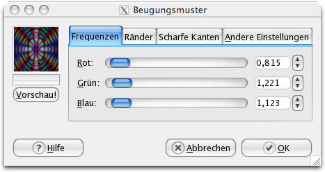 Eigenschaften (Frequenzen) für das Filter Beugungsmuster